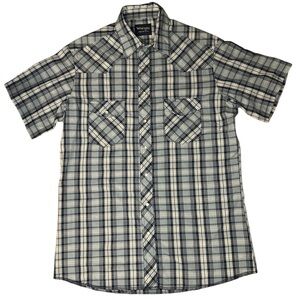 Wrangler Western Pearl Snap Short Sleeve Button Down‎ Blue Plaid Shirt Large Men